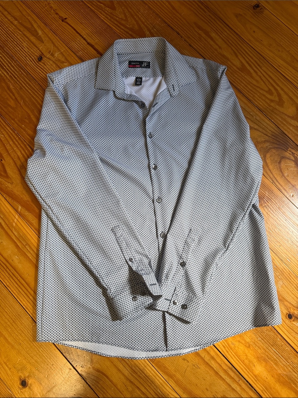 jf j.ferrar White Dress Shirt with Navy Micro Dot Pattern